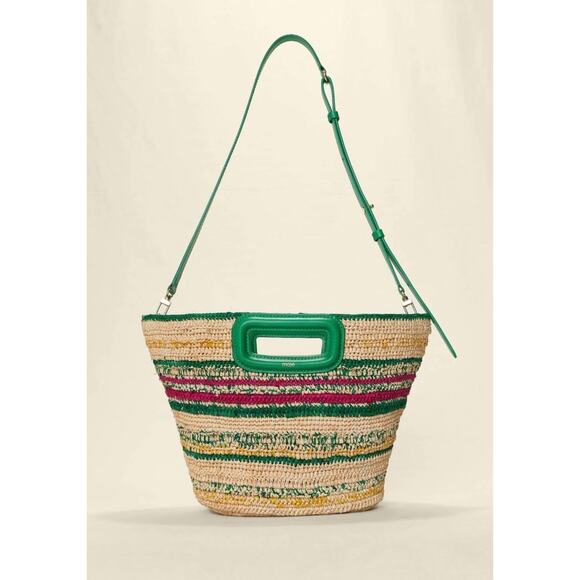 NEW NWT MAJE M Mini Striped Raffia Basket Bag Vert Casino Green - Picture 1 of 10